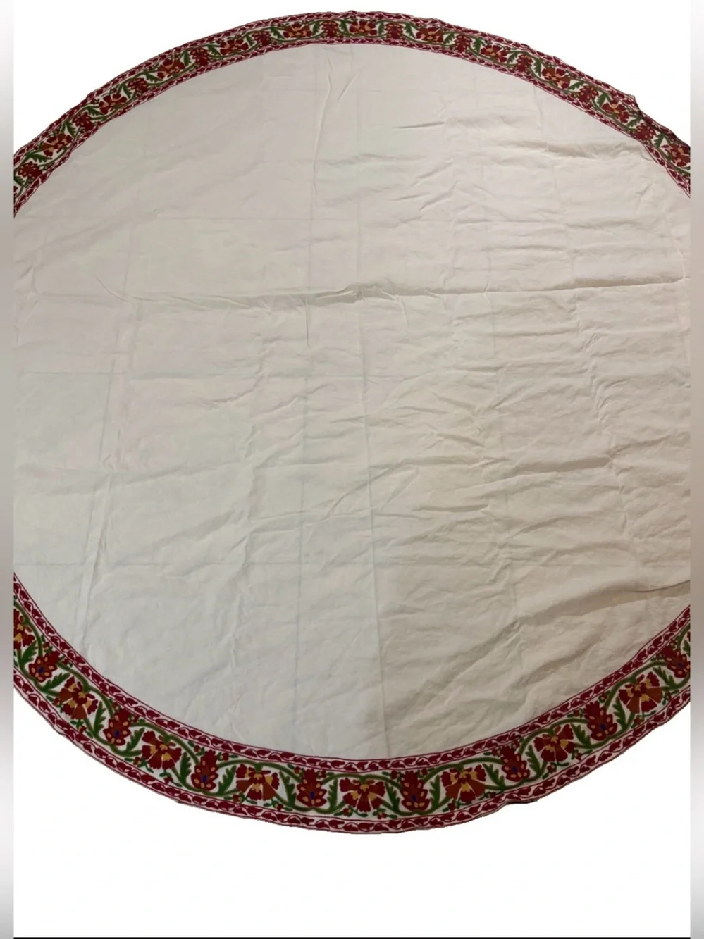 Ballard Heidi Tablecloth Round 90” Jaipur Hand Block Print Red Gold Green Floral